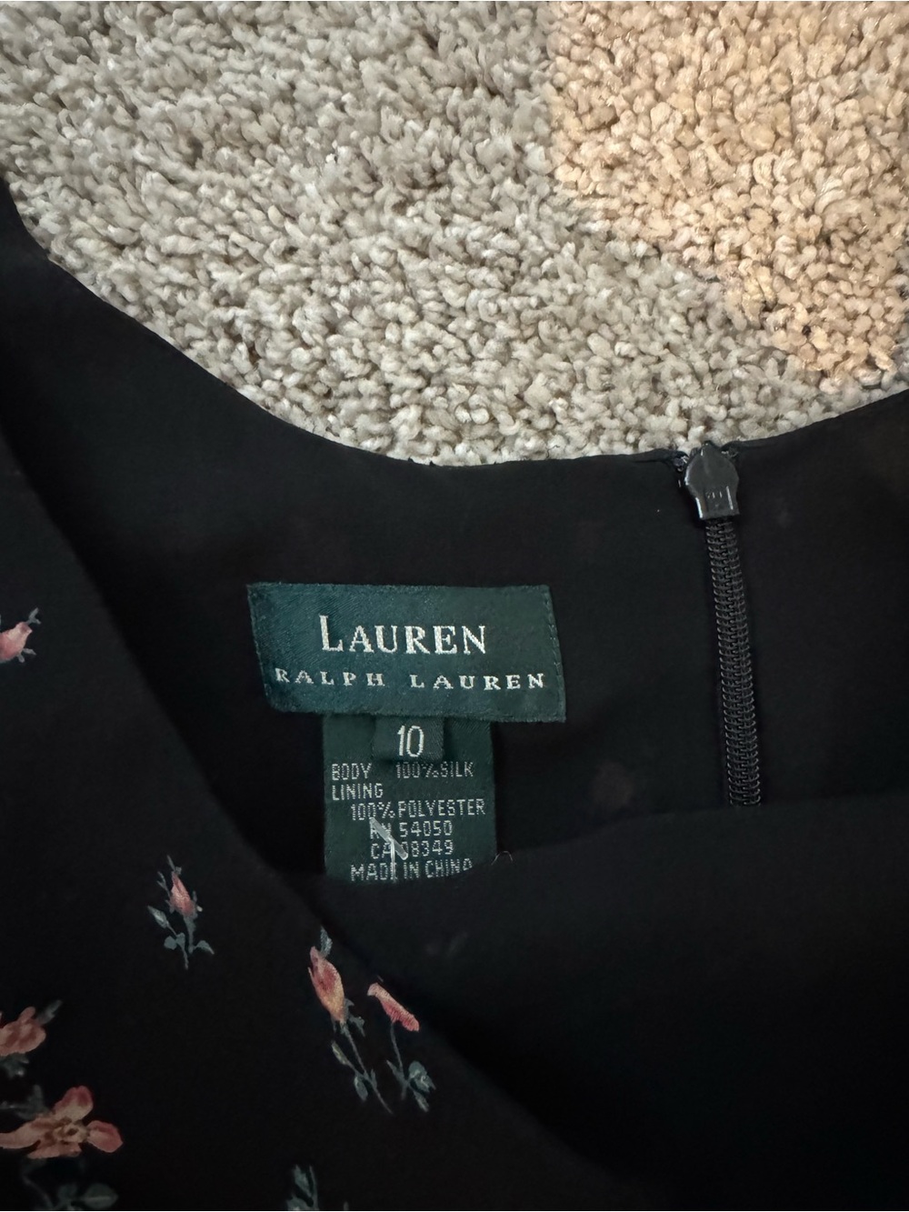 Lauren Ralph Lauren Black Floral Silk Dress with Pink & Peach Blooms